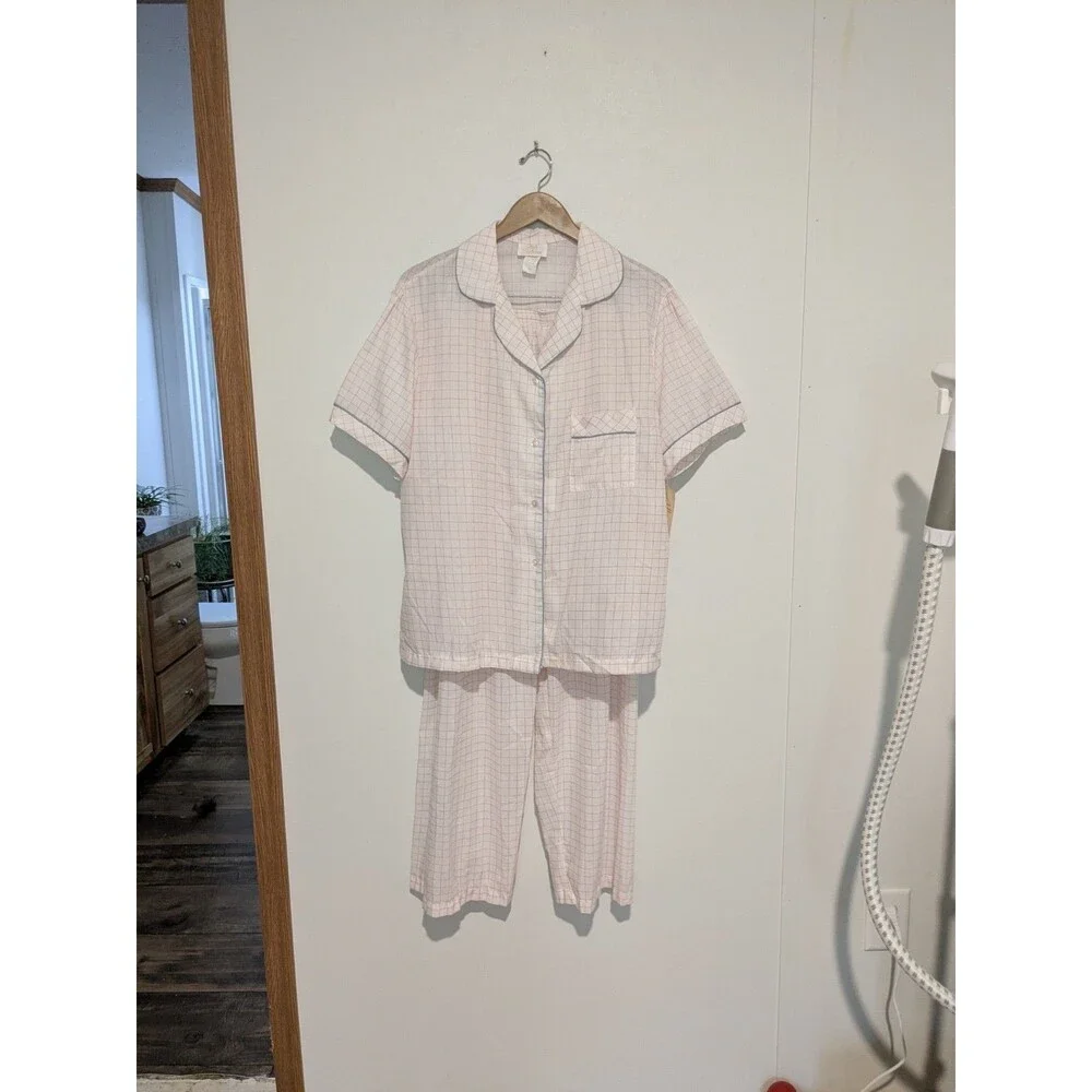 NOS Vintage Pink Grey Lady Barbizon 2 pc S/S Pajama Set 1X Blendaire Batiste